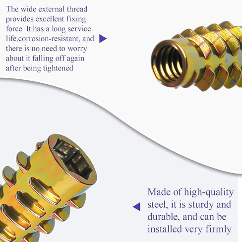 801420-20 Threaded Insert for Soft Wood,Hex-Flush, 1/4"-20 Internal Threads, 0.789" Length,Zinc（25 PCS） in Kuwait