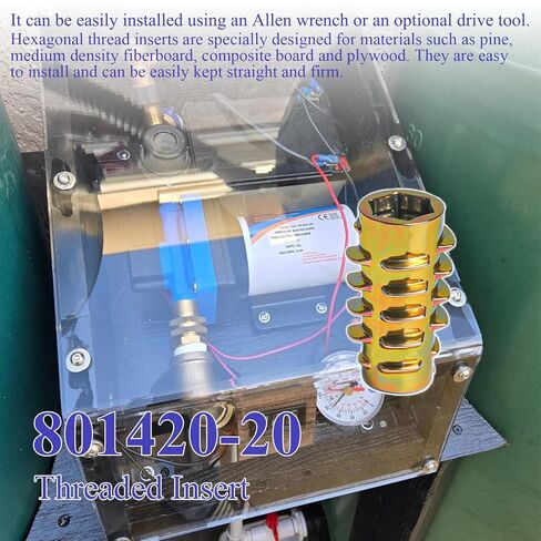 801420-20 Threaded Insert for Soft Wood,Hex-Flush, 1/4"-20 Internal Threads, 0.789" Length,Zinc（25 PCS） in Kuwait