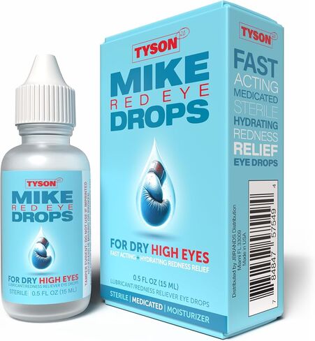TYSON 2.0 Mike Red Eye Drops, Brighter Whiter Eyes in 1 Minute, Max Strength Redness Reliever & Lubricant for Dry Irritated Red Eyes, 0.5 Fl Oz (15 mL) in Kuwait