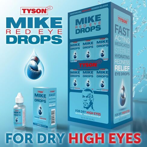 TYSON 2.0 Mike Red Eye Drops, Brighter Whiter Eyes in 1 Minute, Max Strength Redness Reliever & Lubricant for Dry Irritated Red Eyes, 0.5 Fl Oz (15 mL) in Kuwait