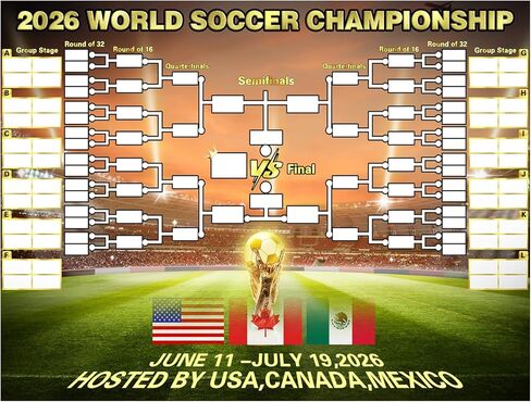 BUUFAN 2026 World Soccer Tournament Schedule Poster with Prediction Chart, Large Football Match Planner Wall Chart with Adhesive Tape, Interactive Bracket Gift for Football Fans in Kuwait