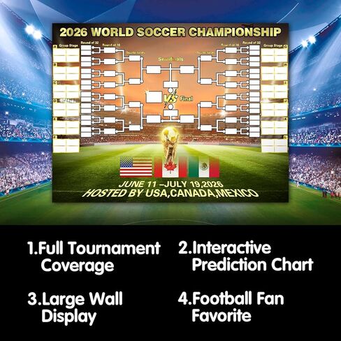 BUUFAN 2026 World Soccer Tournament Schedule Poster with Prediction Chart, Large Football Match Planner Wall Chart with Adhesive Tape, Interactive Bracket Gift for Football Fans in Kuwait