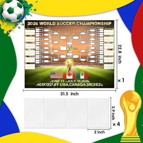 BUUFAN 2026 World Soccer Tournament Schedule Poster with Prediction Chart, Large Football Match Planner Wall Chart with Adhesive Tape, Interactive Bracket Gift for Football Fans in Kuwait