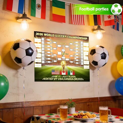 BUUFAN 2026 World Soccer Tournament Schedule Poster with Prediction Chart, Large Football Match Planner Wall Chart with Adhesive Tape, Interactive Bracket Gift for Football Fans in Kuwait