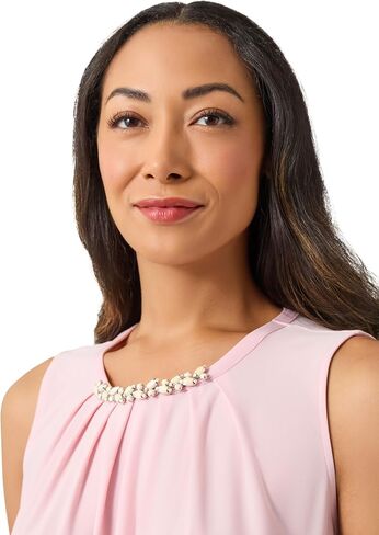 Kasper Women's Solid Ity Sl Jewel Pleat Nk Top in Saudi Arabia