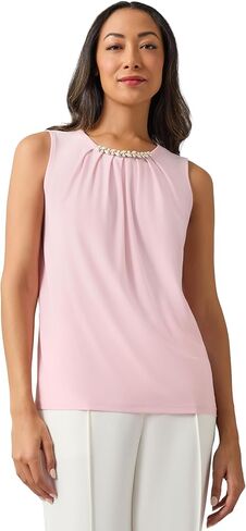 Kasper Women's Solid Ity Sl Jewel Pleat Nk Top in Saudi Arabia