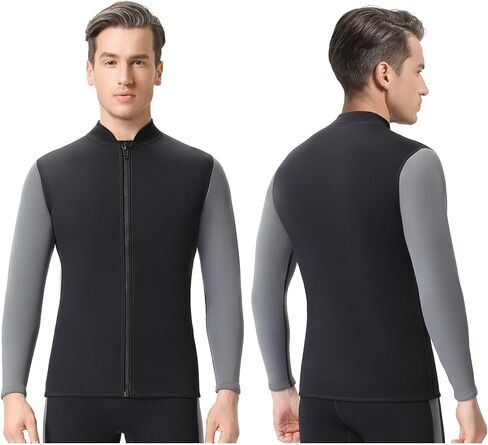 Top Wetsuit Jacket for Men Women Youth Front Zip Thermal Swim Wet Suit 2mm 3mm Neoprene Long Sleeves Shirts for Surfing Diving Kayaking in Kuwait