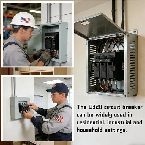 Q320 Circuit Breaker, 3-Pole 20-Amp, 120/240V, Plug-in Standard, Thermal Magnetic Protection, Fits Siemens EQ/EQL/SEQ/EQG/PL/ES Series Loadcentres in Kuwait