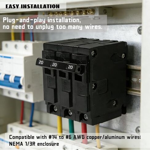 Q320 Circuit Breaker, 3-Pole 20-Amp, 120/240V, Plug-in Standard, Thermal Magnetic Protection, Fits Siemens EQ/EQL/SEQ/EQG/PL/ES Series Loadcentres in Kuwait
