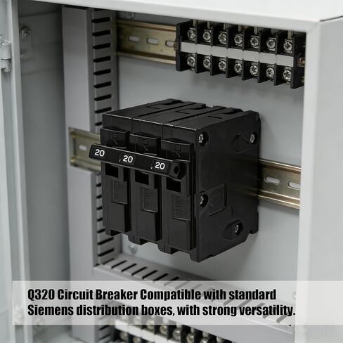 Q320 Circuit Breaker, 3-Pole 20-Amp, 120/240V, Plug-in Standard, Thermal Magnetic Protection, Fits Siemens EQ/EQL/SEQ/EQG/PL/ES Series Loadcentres in Kuwait