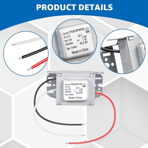 277V to 120V Magnetic Step Down Voltage Transformer, 25VA Max Load Compact Enclosed Transformer for Lighting Controls, sensors, HVAC Systems Industrial Installations in Kuwait