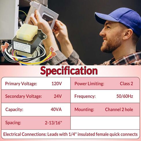 46-24124-06 4011F-5 HVAC Transformer 120V to 24V 40VA for Rh-eem Basler Electric Furnaces HVAG Equipment BE161640GDD 29M7101 0037 G19 with Channel 2 Hole Mount in Kuwait
