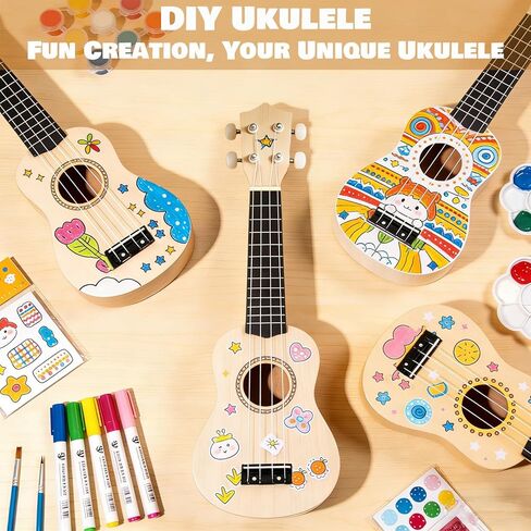Kmise DIY Ukulele Kit, Basswood 21'' Soprano Ukulele, Build Your Own Uke from Scratch and Enjoy Hands-On Fun, Full Accessories, Ideal for Family Activities, Group Crafts, and Fun with Friends (1) in Kuwait