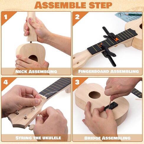 Kmise DIY Ukulele Kit, Basswood 21'' Soprano Ukulele, Build Your Own Uke from Scratch and Enjoy Hands-On Fun, Full Accessories, Ideal for Family Activities, Group Crafts, and Fun with Friends (1) in Kuwait