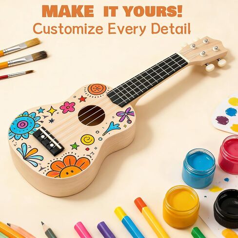 Kmise DIY Ukulele Kit, Basswood 21'' Soprano Ukulele, Build Your Own Uke from Scratch and Enjoy Hands-On Fun, Full Accessories, Ideal for Family Activities, Group Crafts, and Fun with Friends (1) in Kuwait