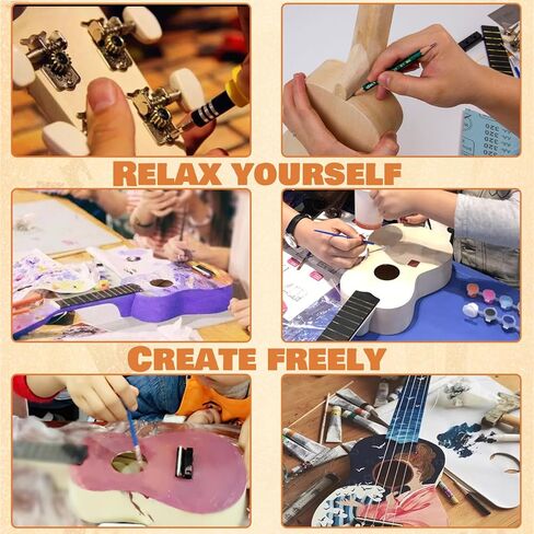 Kmise DIY Ukulele Kit, Basswood 21'' Soprano Ukulele, Build Your Own Uke from Scratch and Enjoy Hands-On Fun, Full Accessories, Ideal for Family Activities, Group Crafts, and Fun with Friends (1) in Kuwait