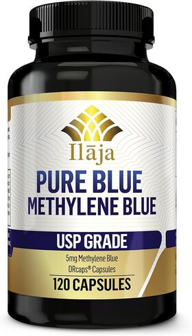 Pure Blue Methylene Blue Capsules x 120 - Enteric Coated, Delayed Release 5mg Capsules, Acid Resistant. USA Made in Kuwait