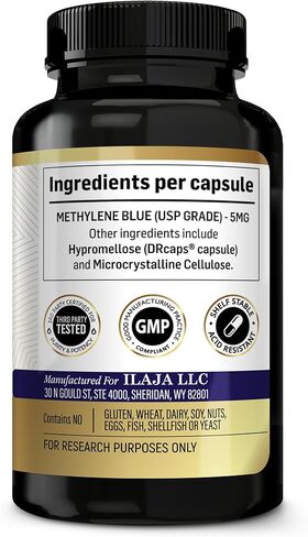 Pure Blue Methylene Blue Capsules x 120 - Enteric Coated, Delayed Release 5mg Capsules, Acid Resistant. USA Made in Kuwait