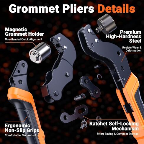 Preciva 4-Size Grommet Tool Kit - 1/2" 1/4" 5/16" 3/8" Hole Punch & Eyelet Setting Tool with 370Pcs Grommets | Handheld Eyelet Plier for Tarps, Tents, Canvas, Vinyl & Leather Crafting in Kuwait