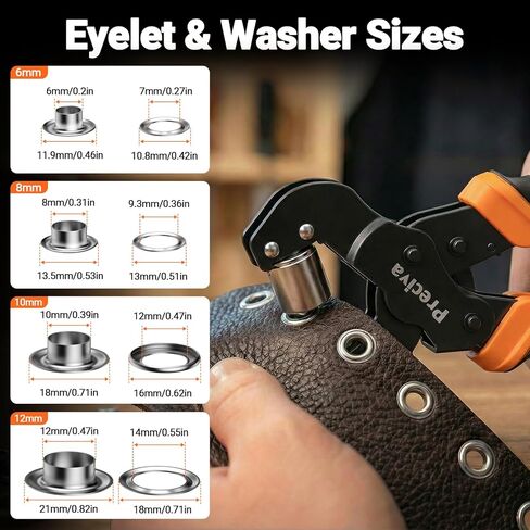 Preciva 4-Size Grommet Tool Kit - 1/2" 1/4" 5/16" 3/8" Hole Punch & Eyelet Setting Tool with 370Pcs Grommets | Handheld Eyelet Plier for Tarps, Tents, Canvas, Vinyl & Leather Crafting in Kuwait