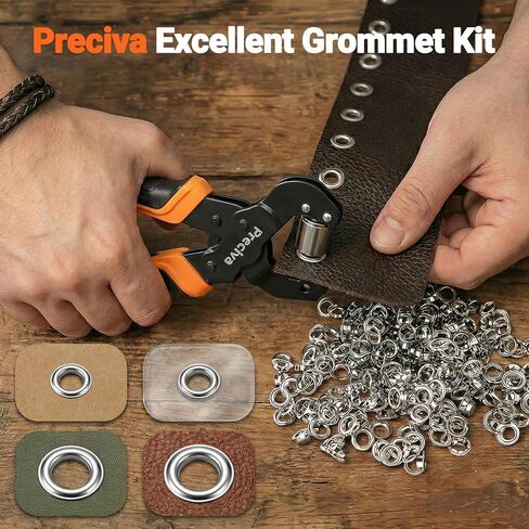 Preciva 4-Size Grommet Tool Kit - 1/2" 1/4" 5/16" 3/8" Hole Punch & Eyelet Setting Tool with 370Pcs Grommets | Handheld Eyelet Plier for Tarps, Tents, Canvas, Vinyl & Leather Crafting in Kuwait