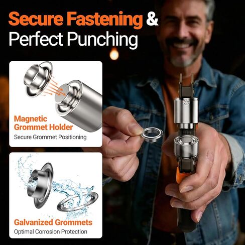 Preciva 4-Size Grommet Tool Kit - 1/2" 1/4" 5/16" 3/8" Hole Punch & Eyelet Setting Tool with 370Pcs Grommets | Handheld Eyelet Plier for Tarps, Tents, Canvas, Vinyl & Leather Crafting in Kuwait