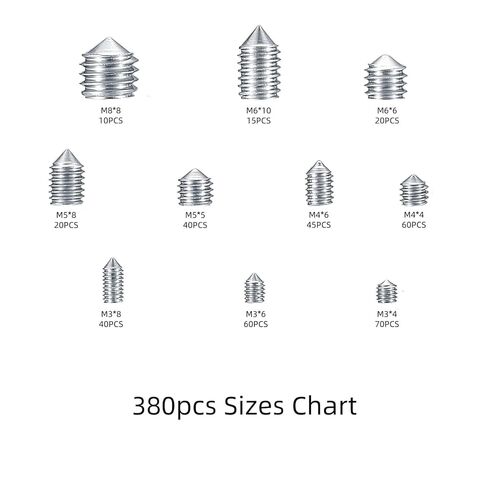 380 قطعة مترية M3/M4/M5/M6/M8 مجموعة متنوعة من البراغي الداخلية، مجموعة براغي سداسية الرأس بمقبس ألين سداسي، مجموعة براغي محرك سداسي لمقابض الأبواب، تركيبات الحمام in Kuwait