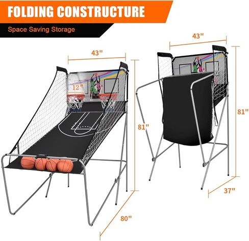 Gotoplay Foldable 2-Player LED Basketball Arcade Game - Includes 4 Basketballs & Double Shot for Kids & Adults in Saudi Arabia