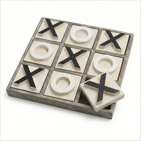 JEVERGN 12.6" Large Wooden Tic Tac Toe Game, Rustic Coffee Table Game, Wood Farmhouse Tic Tac Toe Board Game Decor, Family Games for Adult & Kids, Whitewashed in Saudi Arabia