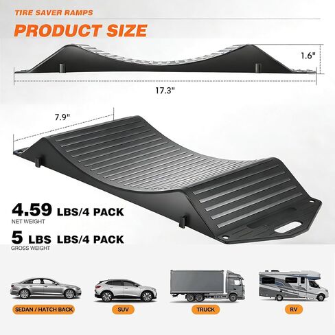 Tire Saver Ramps for Flat Spot Prevention (Pack of 4) - Heavy Duty HDPE Car Wheel Cradles for Long Term Garage Storage - Low Profile Parking Tire Stops for Sedan, Classic Cars & Sports Vehicle (17.5") in Kuwait