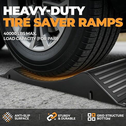 Tire Saver Ramps for Flat Spot Prevention (Pack of 4) - Heavy Duty HDPE Car Wheel Cradles for Long Term Garage Storage - Low Profile Parking Tire Stops for Sedan, Classic Cars & Sports Vehicle (17.5") in Kuwait
