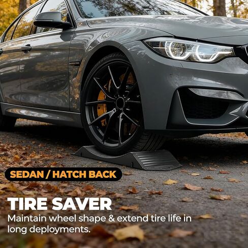 Tire Saver Ramps for Flat Spot Prevention (Pack of 4) - Heavy Duty HDPE Car Wheel Cradles for Long Term Garage Storage - Low Profile Parking Tire Stops for Sedan, Classic Cars & Sports Vehicle (17.5") in Kuwait