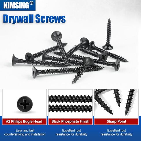 مسامير الحوائط الجافة KIMSING 2 رطل/صندوق، #6 × 1-5/8 بوصة خيط رفيع فيليبس درايف #2 براغي خشبية برأس بوق مع لمسة نهائية من الفوسفات الأسود M3.5 مسامير ذات نقاط حادة in Saudi Arabia