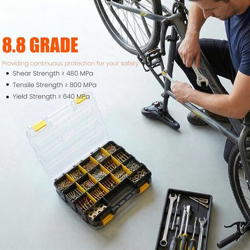 1075 Pcs Metric Bolts and Nuts Assortment Kit – Grade 8.8 | M4 M5 M6 M8 M10 M12 Hex Head Yellow Zinc Bolt Set with Nuts & Washers | 12-40mm Length with Heavy Duty Double-Sided Organizer in Saudi Arabia