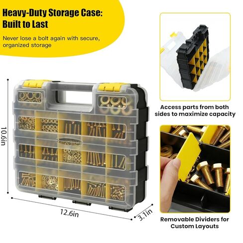 1075 Pcs Metric Bolts and Nuts Assortment Kit – Grade 8.8 | M4 M5 M6 M8 M10 M12 Hex Head Yellow Zinc Bolt Set with Nuts & Washers | 12-40mm Length with Heavy Duty Double-Sided Organizer in Saudi Arabia