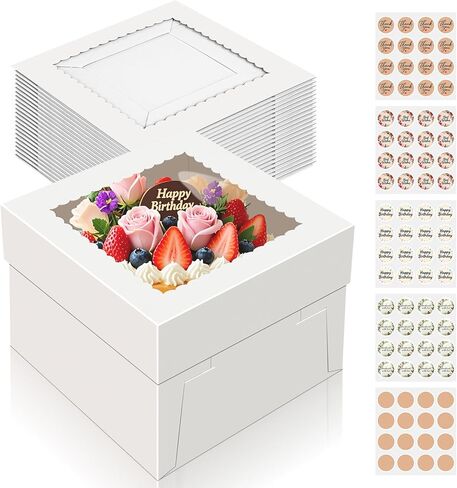 15 قطعة من علب الكيك 10 بوصة، صندوق كيك طويل 10x10x8، صندوق كيك 10 بوصة مع نافذة، صناديق خبز بيضاء، صناديق خبز كبيرة، كاجاس بارا باستيل، 10x10 صناديق كيك لأعياد الميلاد، الزفاف، الحفلات، الأعمال in Kuwait