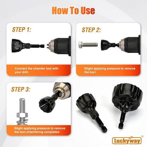 Luckyway 1/8"-1-3/8" Deburring External Chamfer Tool Set 2-Piece, Tungsten Carbide Blade, Deburring Drill Bit, Remove Burr Tools, Repairing Damaged Metal Steel Screws, Bolts and Fasteners in Saudi Arabia