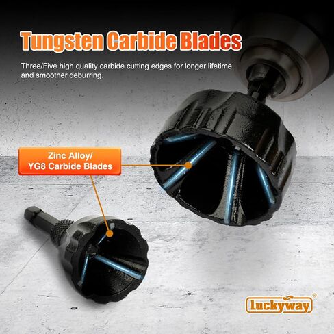 Luckyway 1/8"-1-3/8" Deburring External Chamfer Tool Set 2-Piece, Tungsten Carbide Blade, Deburring Drill Bit, Remove Burr Tools, Repairing Damaged Metal Steel Screws, Bolts and Fasteners in Saudi Arabia