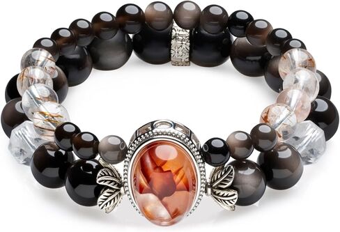 Natural Black Obsidian Beaded Bracelet for Women, Adjustable Stretch Elastic Crystal Healing Jewelry, Spiritual Protection Gift for Girlfriend Bestie - Birthday Valentine's Day Present in Saudi Arabia