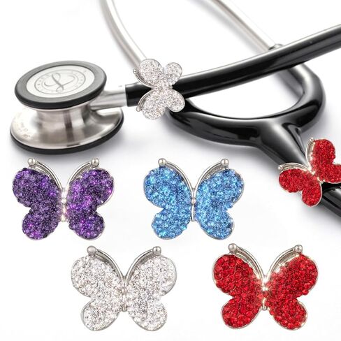 4 قطع من سمّاعة الطبيب على شكل فراشة لامعة ساحرة من الألماس لسماعة الطبيب ليتمان والممرضات والطب البيطري (أبيض + وردي + Ab + أسود) in Kuwait