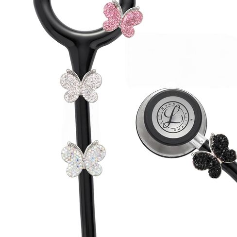 4 Pack Bling Butterfly Stethoscope Charms Diamond Stethoscope Name Tag Charm for Littmann,Nurses,Veterinary(White+Pink+Ab+Black) in Saudi Arabia