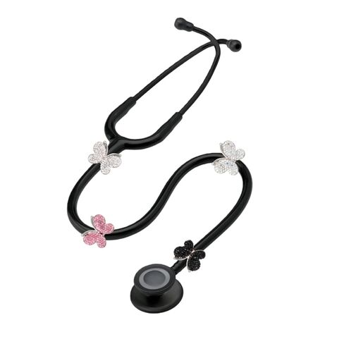 4 Pack Bling Butterfly Stethoscope Charms Diamond Stethoscope Name Tag Charm for Littmann,Nurses,Veterinary(White+Pink+Ab+Black) in Saudi Arabia