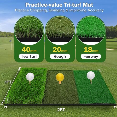 شبكة تقطيع الجولف مع مجموعة بساط ضرب ثلاثي العشب - هدف تدريب قابل للطي، 12 كرة إسفنجية و6 تي شيرت في حقيبة حمل - هدية تدريب دقيقة على الجولف في الأماكن المغلقة وفي الهواء الطلق في الفناء الخلفي ومساعدة للمبتدئين in Kuwait