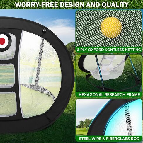 شبكة تقطيع الجولف مع مجموعة بساط ضرب ثلاثي العشب - هدف تدريب قابل للطي، 12 كرة إسفنجية و6 تي شيرت في حقيبة حمل - هدية تدريب دقيقة على الجولف في الأماكن المغلقة وفي الهواء الطلق في الفناء الخلفي ومساعدة للمبتدئين in Kuwait