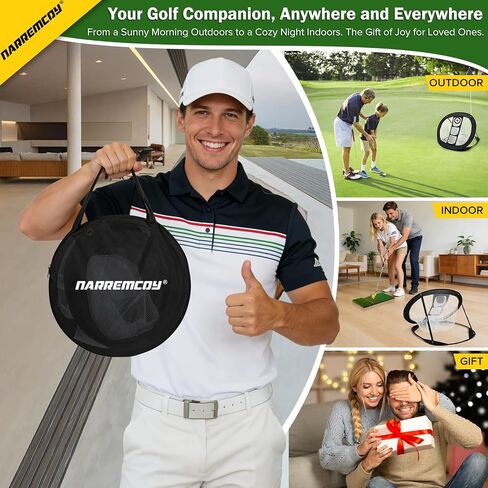 شبكة تقطيع الجولف مع مجموعة بساط ضرب ثلاثي العشب - هدف تدريب قابل للطي، 12 كرة إسفنجية و6 تي شيرت في حقيبة حمل - هدية تدريب دقيقة على الجولف في الأماكن المغلقة وفي الهواء الطلق في الفناء الخلفي ومساعدة للمبتدئين in Kuwait