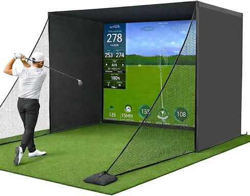حاوية جهاز محاكاة الجولف للمنزل 10x8 قدم مع شاشة HD Impact Sim وشبكتين عرقوب وحشوة إسفنجية للزاوية للتمرين في المرآب الداخلي in Kuwait