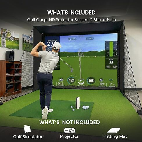 حاوية جهاز محاكاة الجولف للمنزل 10x8 قدم مع شاشة HD Impact Sim وشبكتين عرقوب وحشوة إسفنجية للزاوية للتمرين في المرآب الداخلي in Kuwait