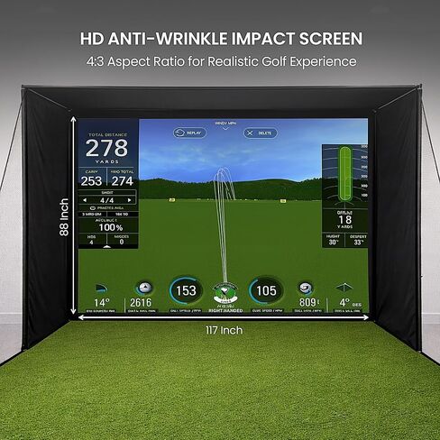 حاوية جهاز محاكاة الجولف للمنزل 10x8 قدم مع شاشة HD Impact Sim وشبكتين عرقوب وحشوة إسفنجية للزاوية للتمرين في المرآب الداخلي in Kuwait