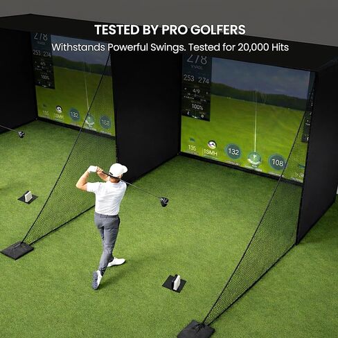 حاوية جهاز محاكاة الجولف للمنزل 10x8 قدم مع شاشة HD Impact Sim وشبكتين عرقوب وحشوة إسفنجية للزاوية للتمرين في المرآب الداخلي in Kuwait