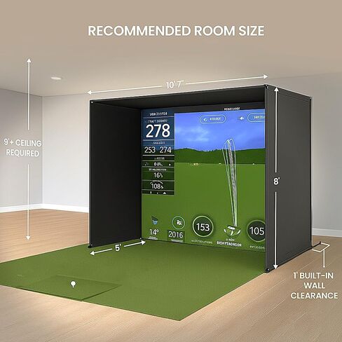 حاوية جهاز محاكاة الجولف للمنزل 10x8 قدم مع شاشة HD Impact Sim وشبكتين عرقوب وحشوة إسفنجية للزاوية للتمرين في المرآب الداخلي in Kuwait